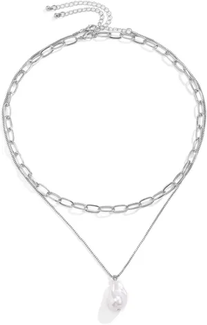 Layered Choker Necklaces for Women, Layered Necklaces for Women Irregular Pearl Y Pendant Necklaces Jewelry Gifts for Birthday Wedding, 2 Pieces