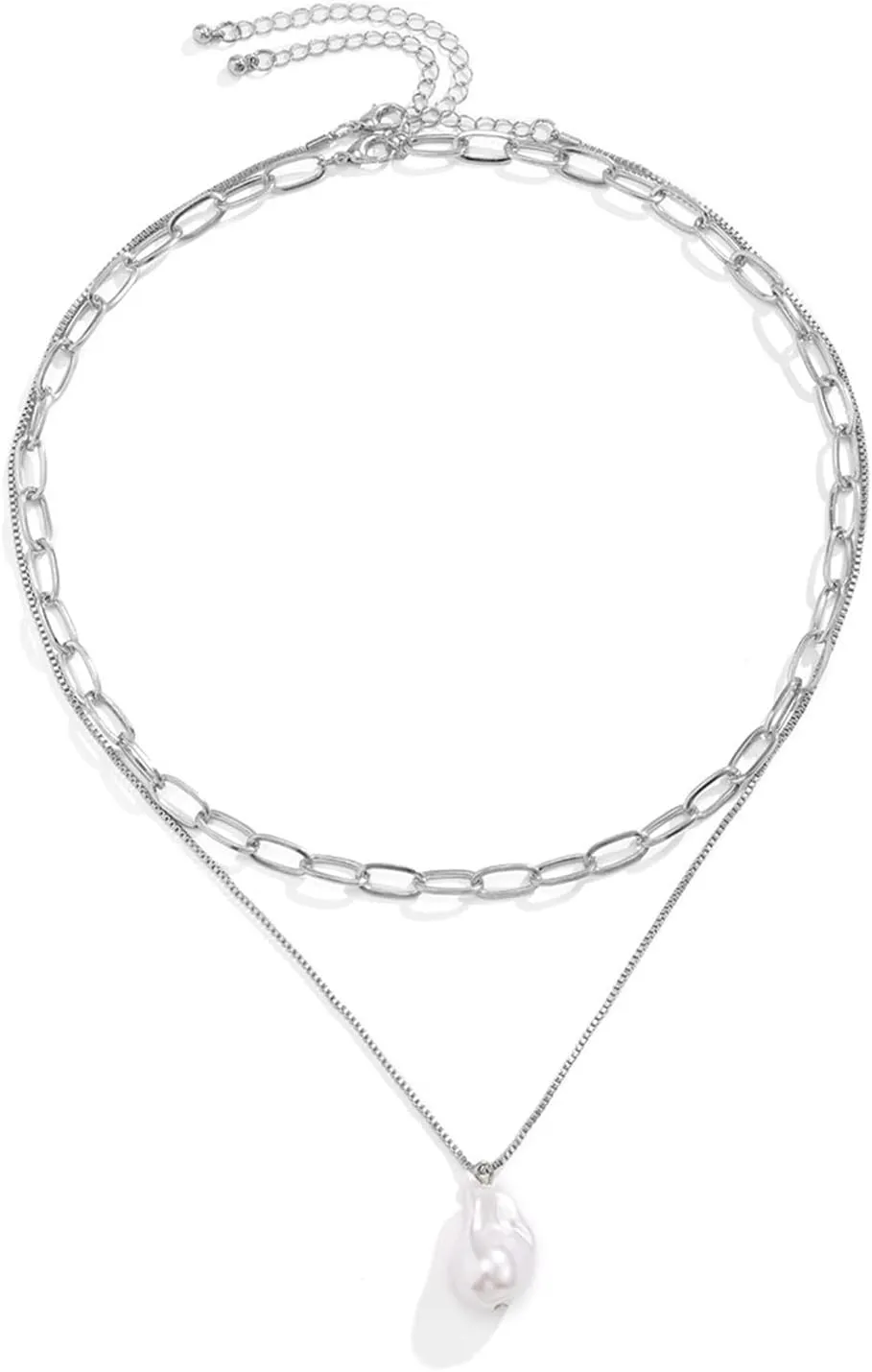 Layered Choker Necklaces for Women, Layered Necklaces for Women Irregular Pearl Y Pendant Necklaces Jewelry Gifts for Birthday Wedding, 2 Pieces