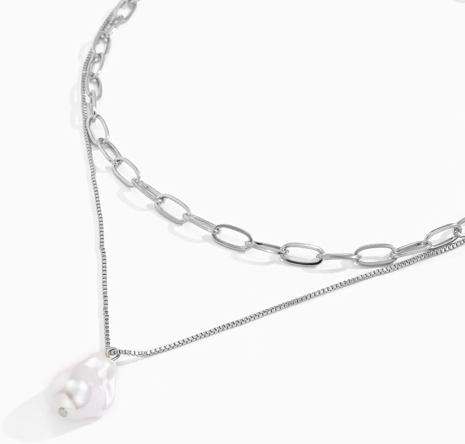 Layered Choker Necklaces for Women, Layered Necklaces for Women Irregular Pearl Y Pendant Necklaces Jewelry Gifts for Birthday Wedding, 2 Pieces