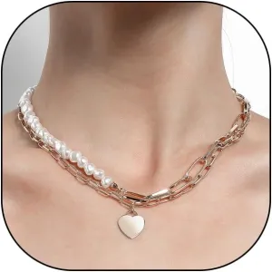 Layered Gold Heart Pearl Pendant Necklaces Set for Women Adjustable Beaded Love Necklaces Trendy Double Pearl Chain Necklaces Wedding Jewelry Gifts