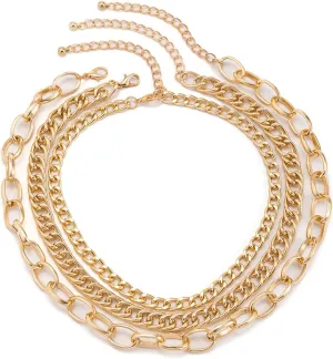 Layered Necklaces for Women, Dainty Layering Necklaces for Women Simple Punk Hollow Chain Pendant Chain Necklaces Women Jewelry, 3 Pieces