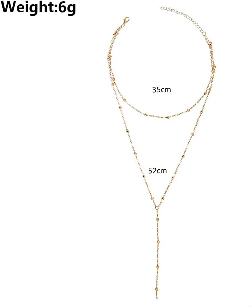 Layered Silver Beaded Necklaces for Women Her Dainty Gold Long Chain Link Necklaces Lariat Y Pendant Necklaces Fashion Jewelry Accessories