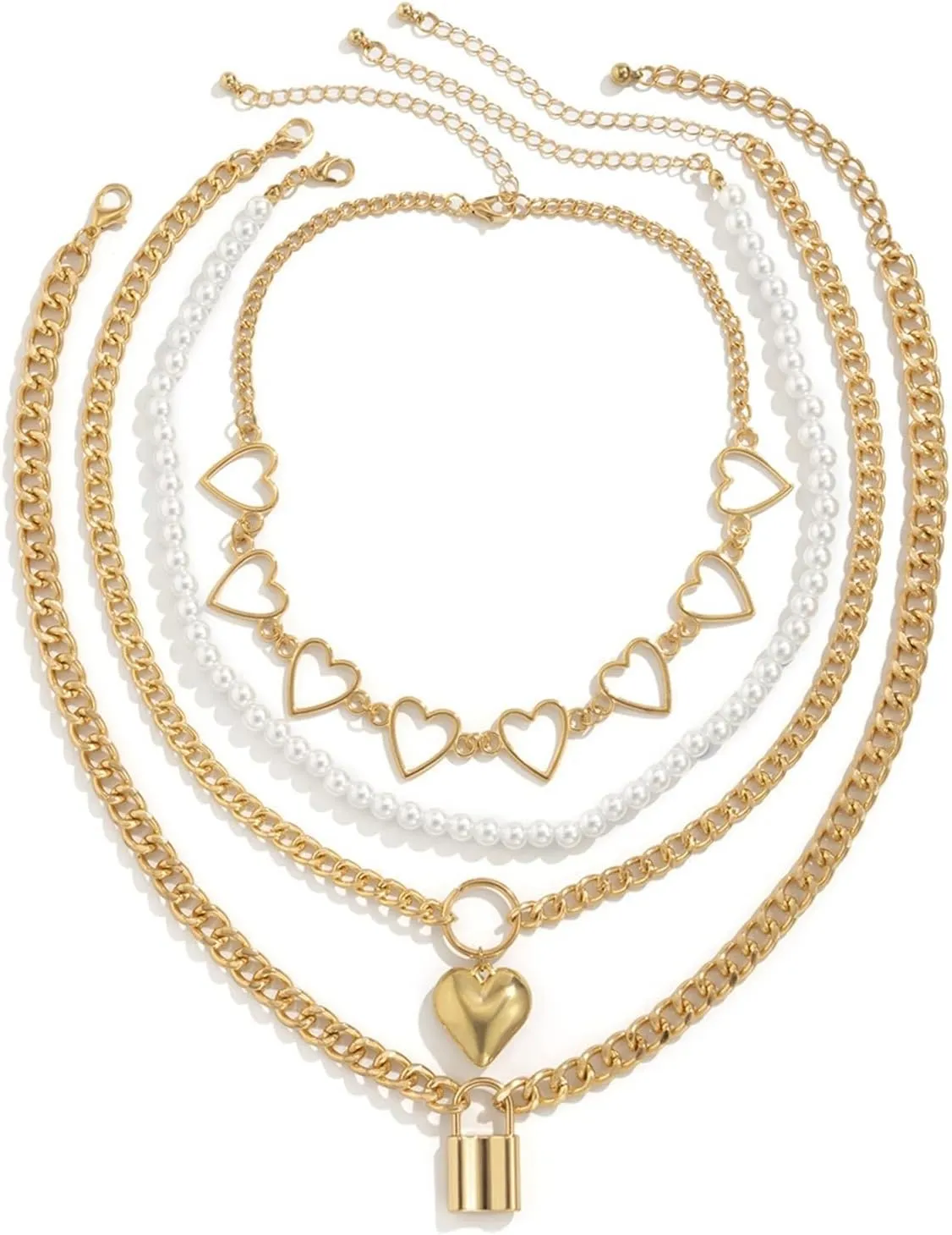Layering Necklaces, Dainty Layered Necklaces for Women Heart Lock Pendant Chain Necklaces Jewelry Gifts for Birthday Wedding, 4 Pieces