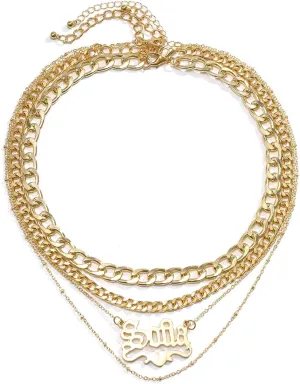 Layering Necklaces, Dainty Layered Necklaces for Women Retro Punk Letter Pendant Chain Necklaces Jewelry Birthday Gift for Her, 4 Pieces, Gold