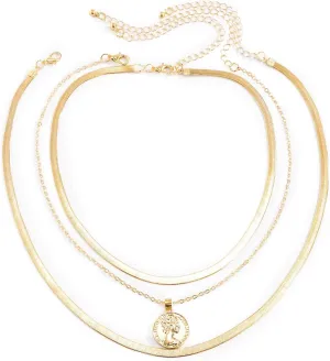 Layering Necklaces, Dainty Layering Necklaces for Women Snake Chain Vintage Portrait Pendant Chain Necklaces Jewelry Gifts for Birthday Wedding, 3 Pieces