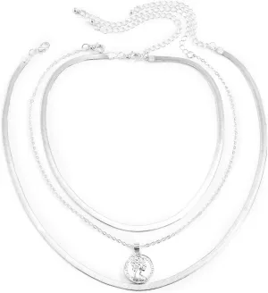 Layering Necklaces, Dainty Layering Necklaces for Women Snake Chain Vintage Portrait Pendant Chain Necklaces Jewelry Gifts for Birthday Wedding, 3 Pieces