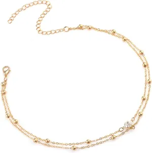 Layering Necklaces for Women, Layered Necklaces for Women Copper Beads Rhinestone Choker-Necklaces Jewelry Birthday Gift for Her, 2 Pieces