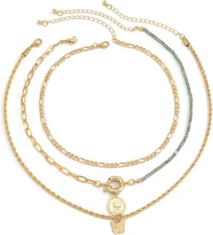 Layering Necklaces, Layered Necklaces for Women Butterfly Portrait Pendant Pendant Chain Necklaces Jewelry Gifts for Birthday Wedding, 3 Pieces, Gold