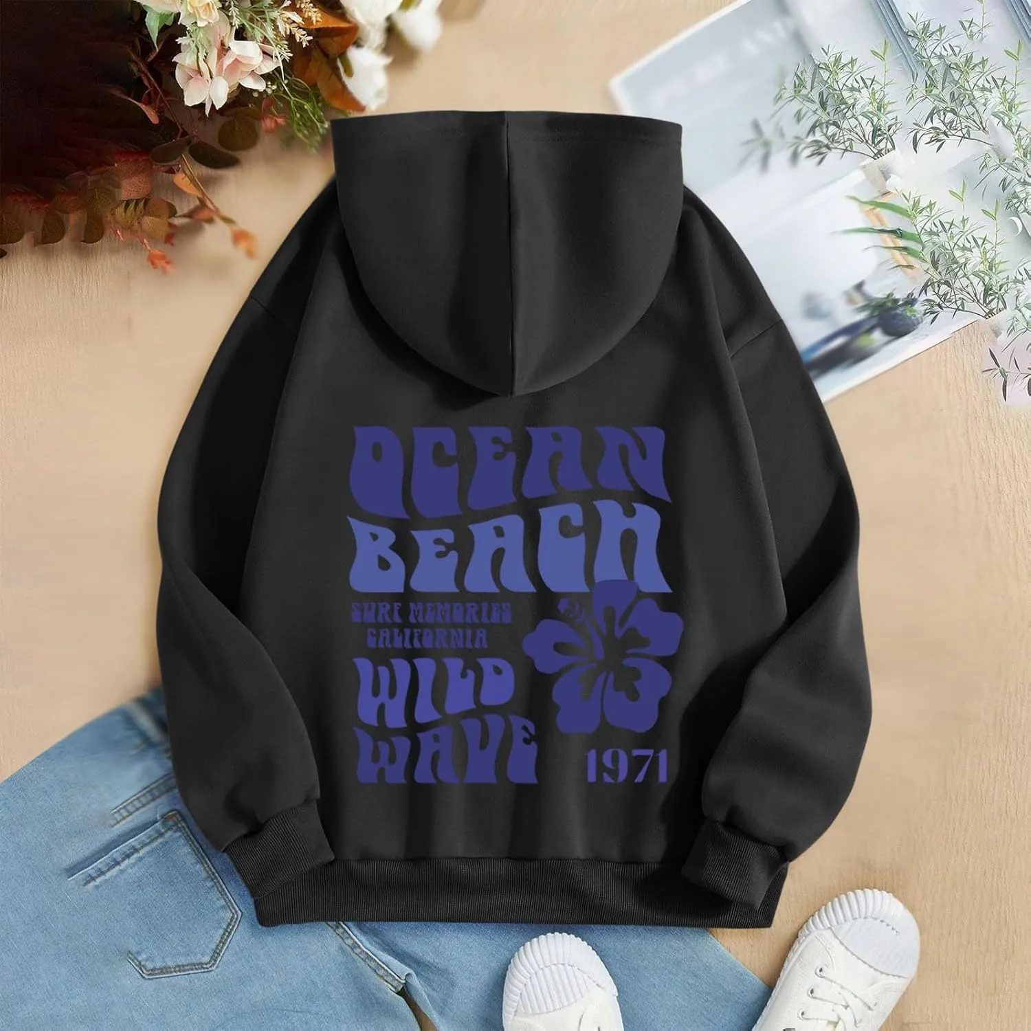 Let'S Be Happy Together Oversized Hoodies For Women Casual Long Sleeve Letter Printed Pullover Hooded Pocket Hoodie