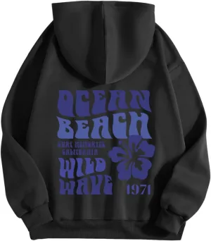 Let'S Be Happy Together Oversized Hoodies For Women Casual Long Sleeve Letter Printed Pullover Hooded Pocket Hoodie