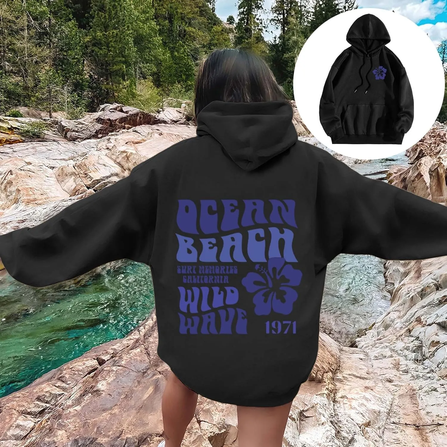 Let'S Be Happy Together Oversized Hoodies For Women Casual Long Sleeve Letter Printed Pullover Hooded Pocket Hoodie