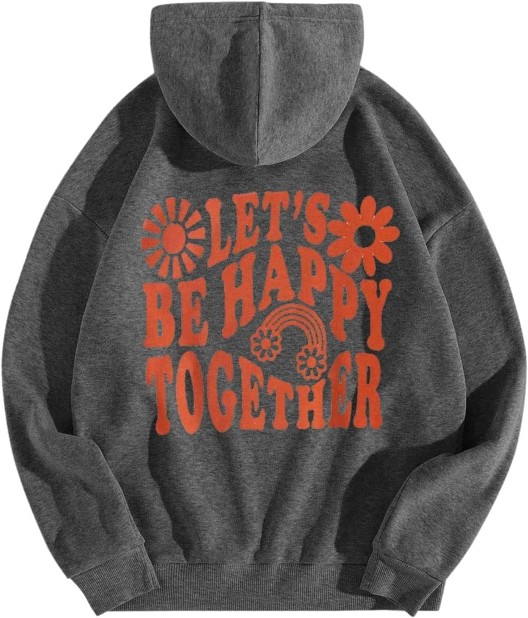 Let'S Be Happy Together Oversized Hoodies For Women Casual Long Sleeve Letter Printed Pullover Hooded Pocket Hoodie