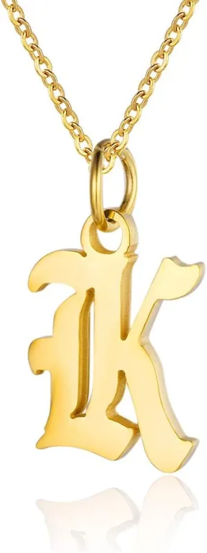 Letter Necklaces for Women Personalized Necklaces 18K Gold Plated Initial Pendant Old English Name Necklaces A-Z Bridesmaid Gift for Girls