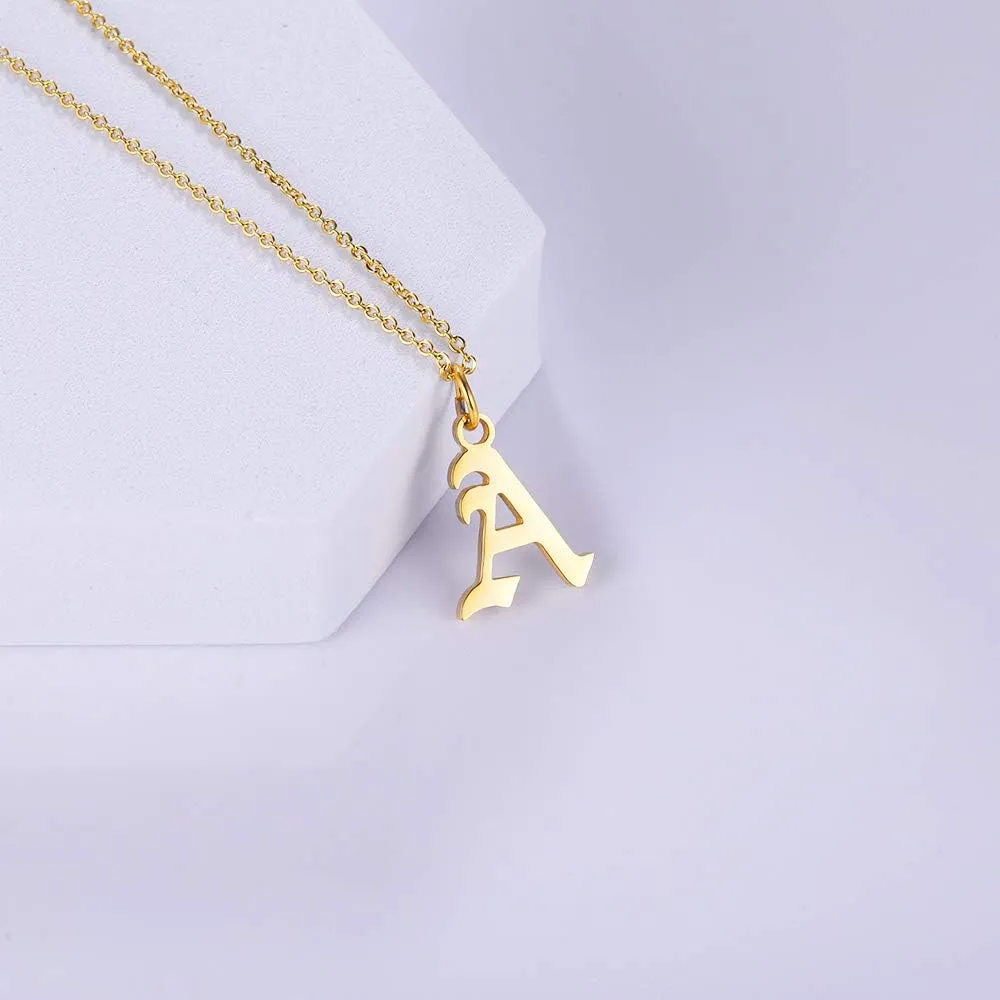 Letter Necklaces for Women Personalized Necklaces 18K Gold Plated Initial Pendant Old English Name Necklaces A-Z Bridesmaid Gift for Girls