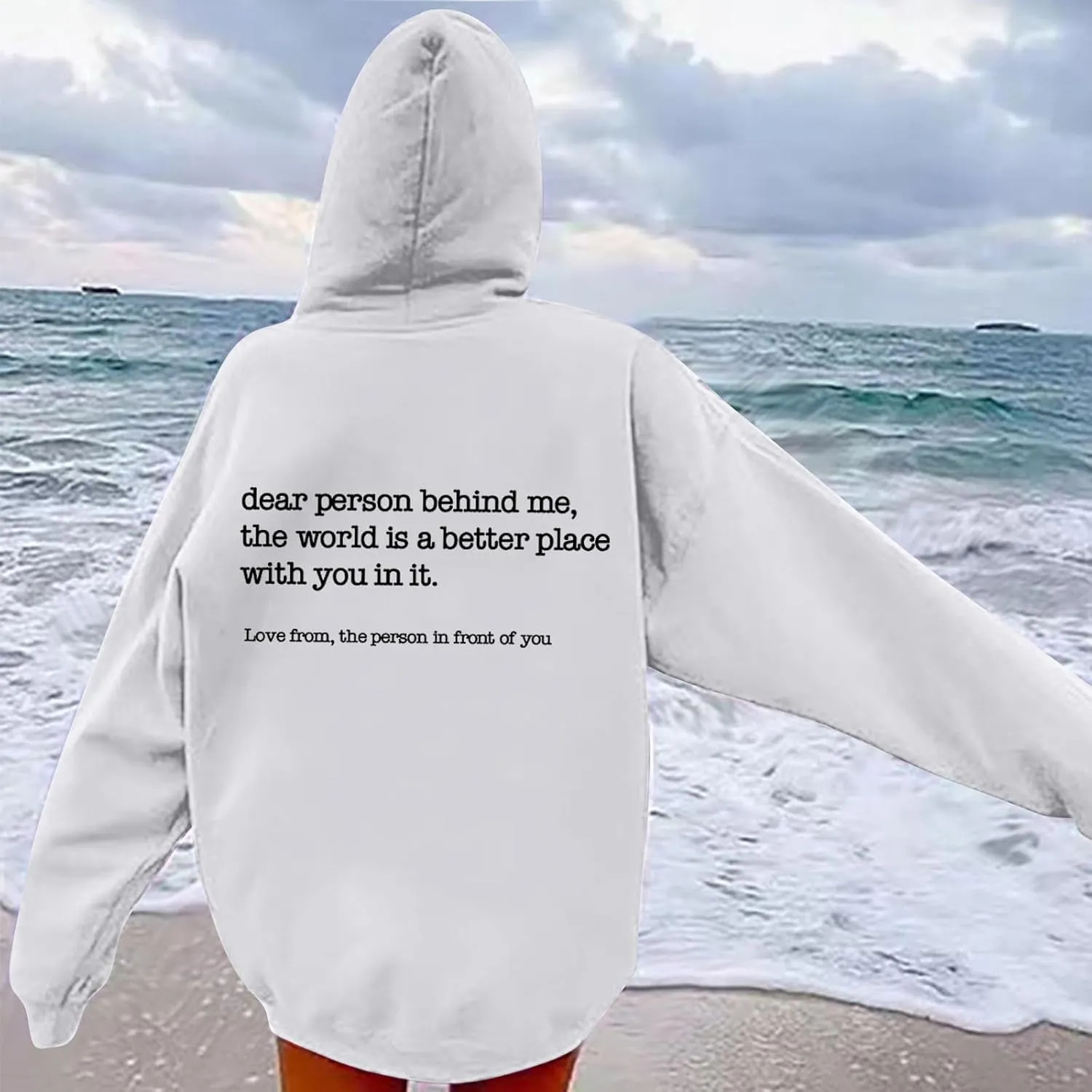 Letter Printed Hoodies for Women 2024 Long Sleeve Trendy Loose Sweatshirt Drawstring Thermal Oversized Pullover Top