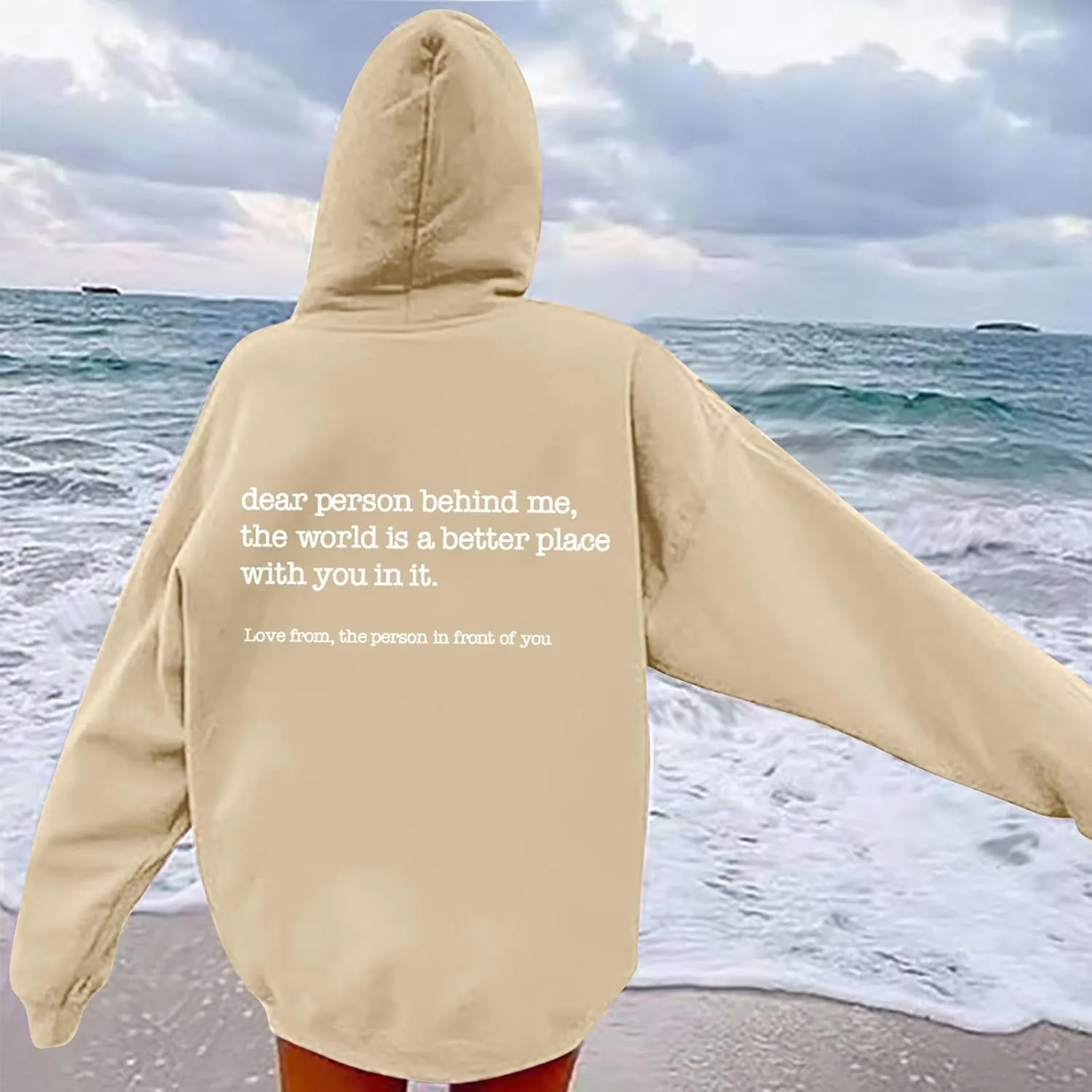Letter Printed Hoodies for Women 2024 Long Sleeve Trendy Loose Sweatshirt Drawstring Thermal Oversized Pullover Top