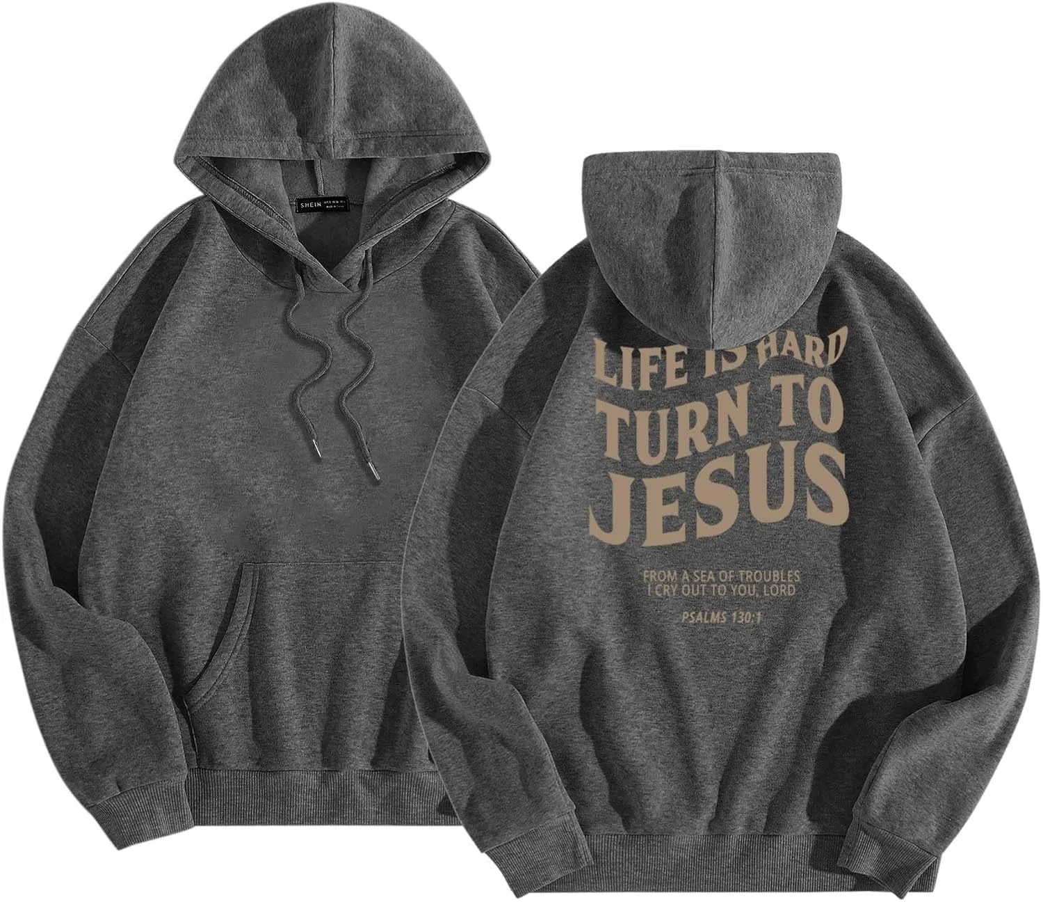 Life Is Hard Trun To Jesus Hoodies For Women Oversized Letter Graphic Y2K Hooded Pullover Tops Bible Verse Hoodie