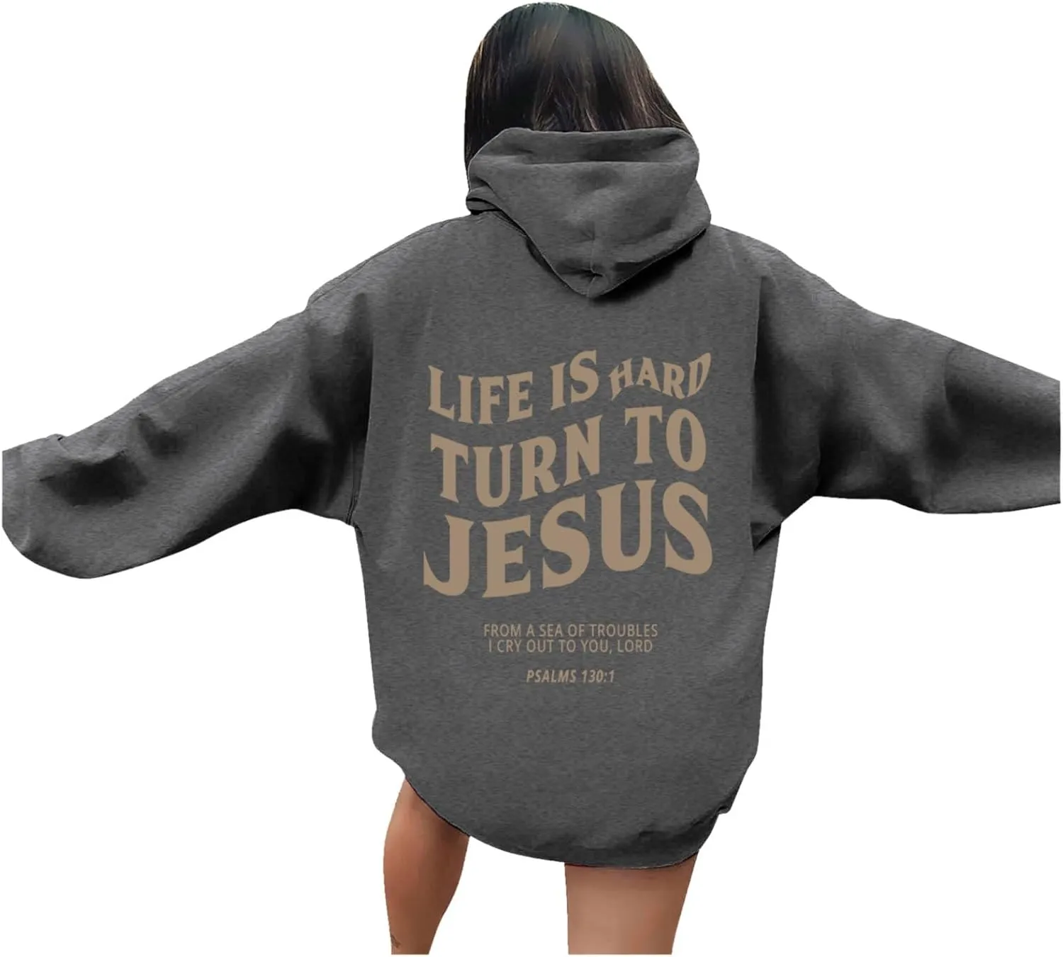 Life Is Hard Trun To Jesus Hoodies For Women Oversized Letter Graphic Y2K Hooded Pullover Tops Bible Verse Hoodie