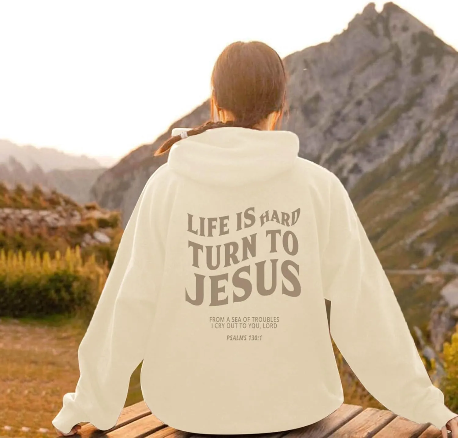 Life Is Hard Trun To Jesus Hoodies For Women Oversized Letter Graphic Y2K Hooded Pullover Tops Bible Verse Hoodie
