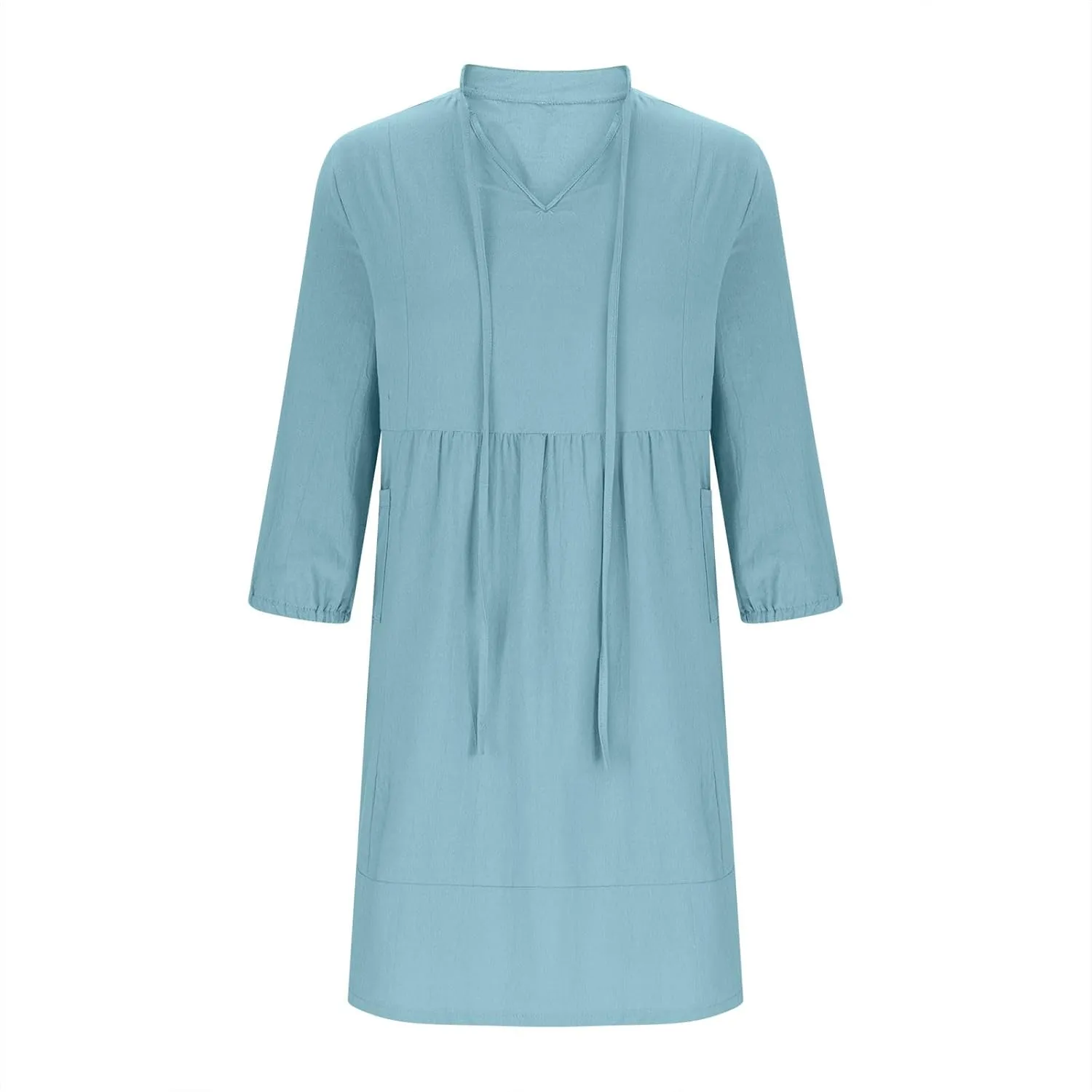 Linen Dresses for Women 2025 Casual Summer Cotton Linen Dress Tunic Flowy Mini Sundress 3/4 Sleeve Beach Outfits