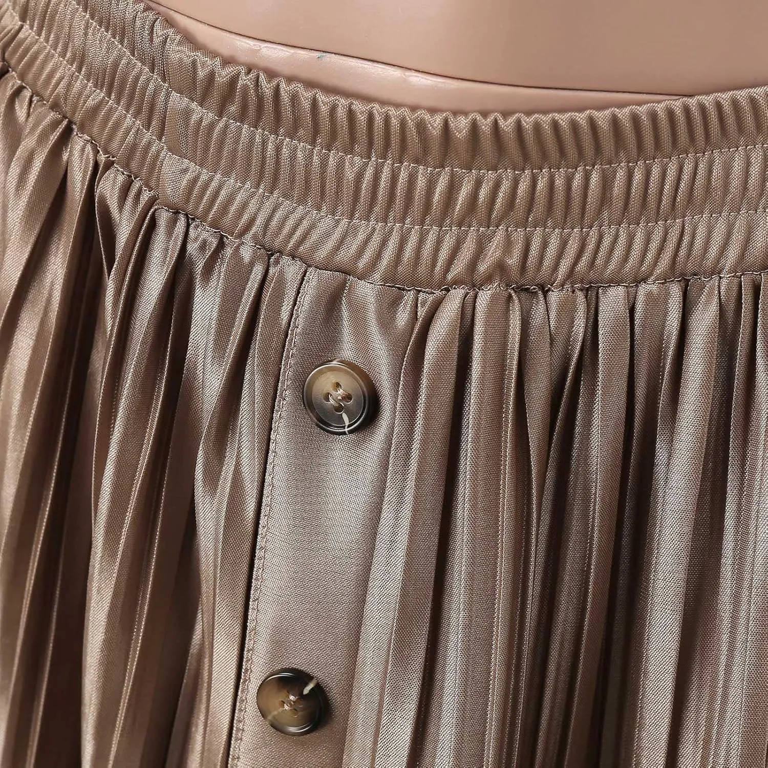 Long Skirts for Women Elastic Waist Party Shiny Accordion Pleated Midi Skirt Button Long Skirts for Women