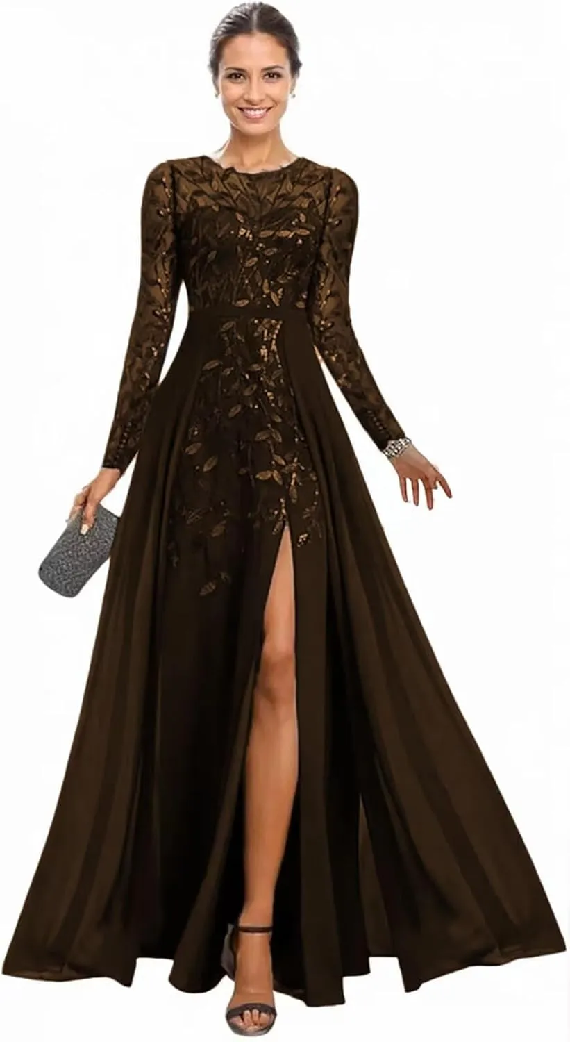 Long Sleeve Mother of The Bride Dress for Wedding Sequin Lace Formal Evening Dresses for Women 2025