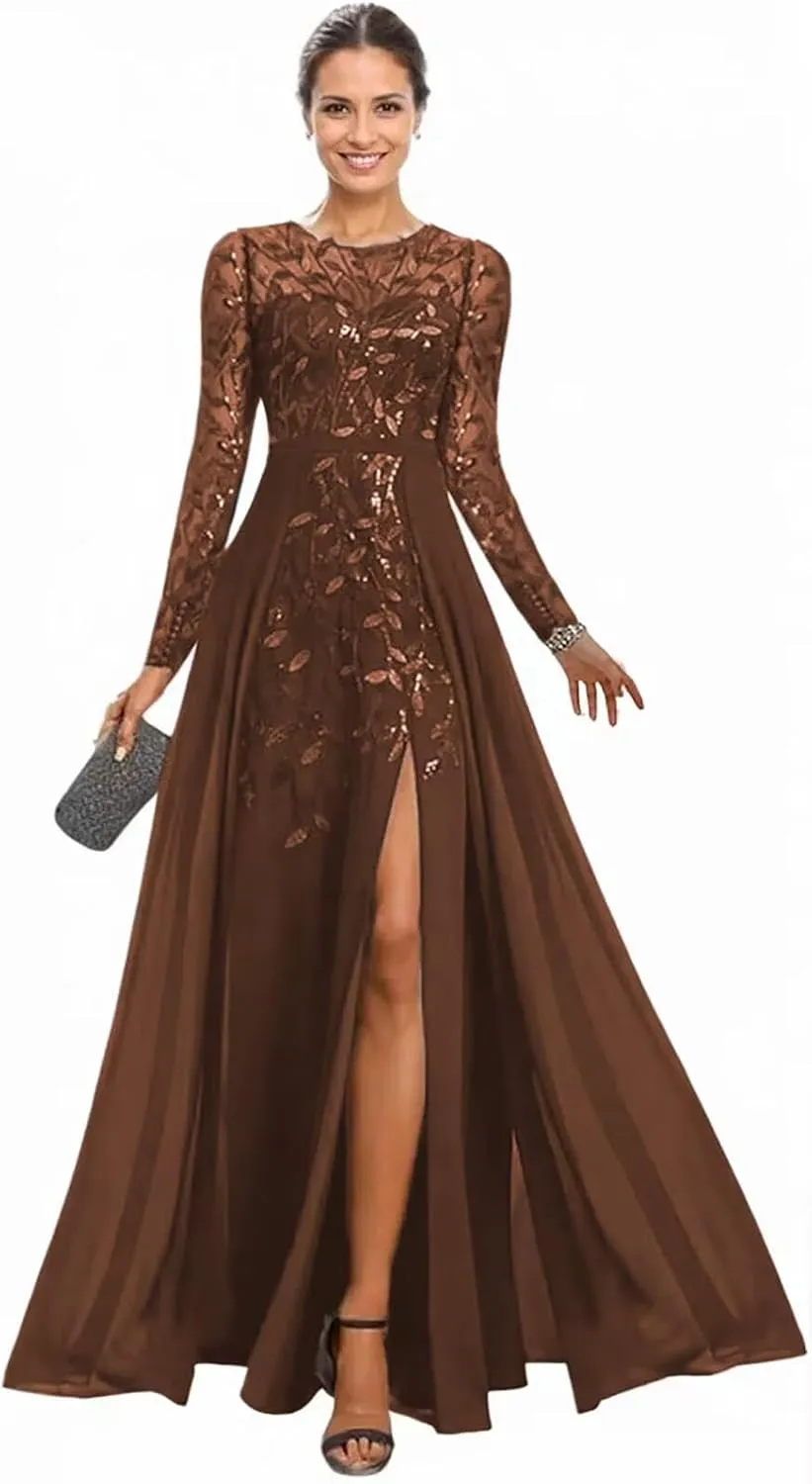 Long Sleeve Mother of The Bride Dress for Wedding Sequin Lace Formal Evening Dresses for Women 2025