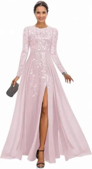 Long Sleeve Mother of The Bride Dress for Wedding Sequin Lace Formal Evening Dresses for Women 2025
