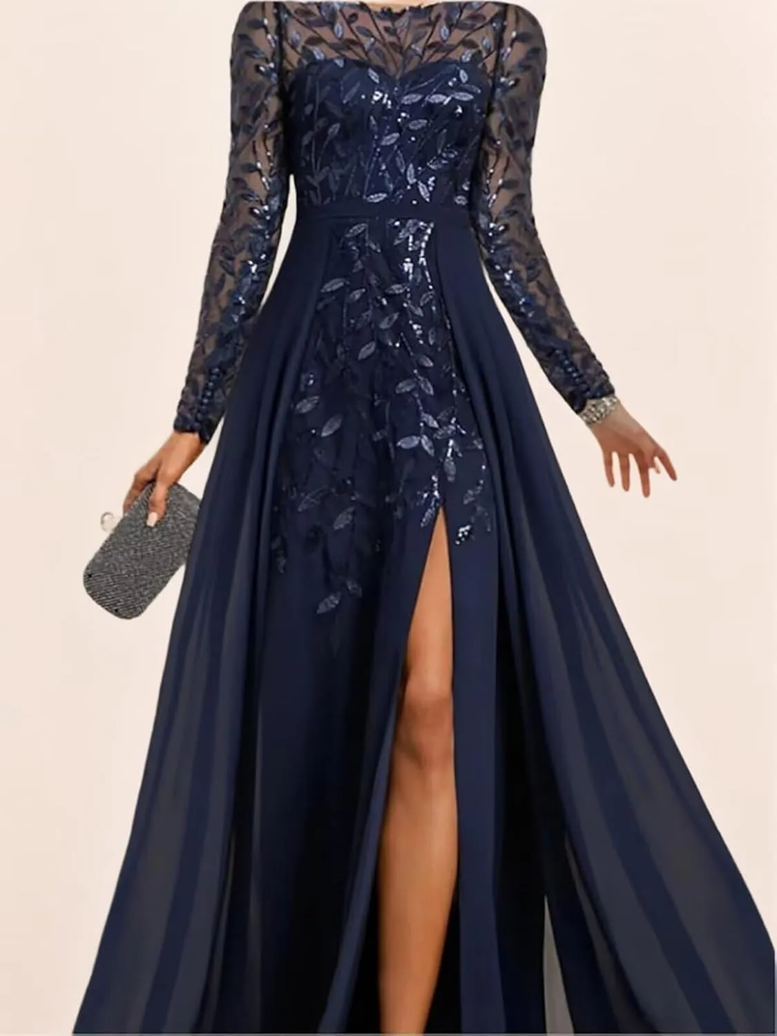 Long Sleeve Mother of The Bride Dress for Wedding Sequin Lace Formal Evening Dresses for Women 2025