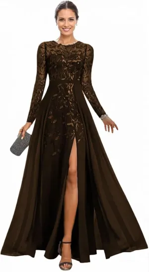 Long Sleeve Mother of The Bride Dress for Wedding Sequin Lace Formal Evening Dresses for Women 2025