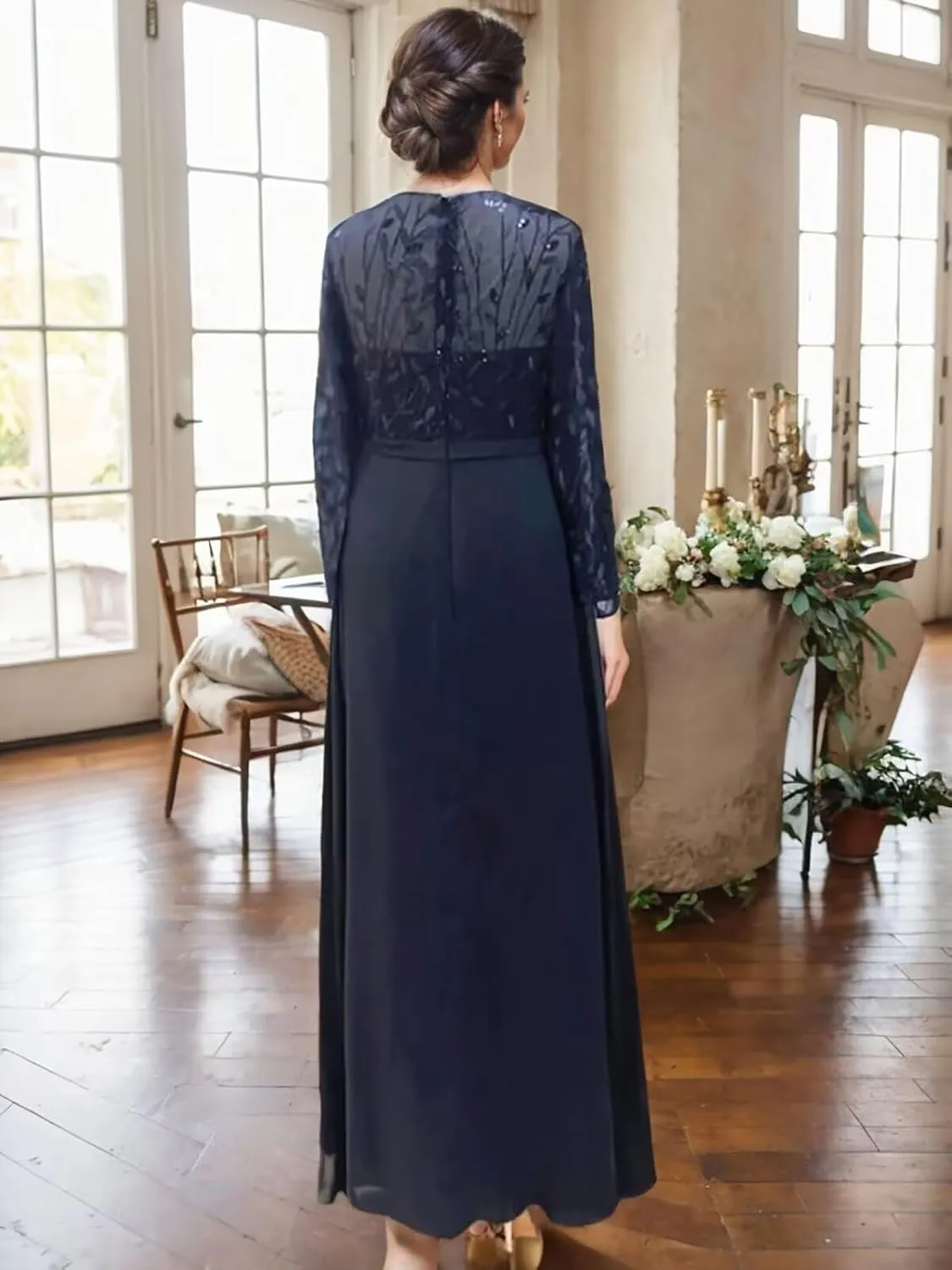 Long Sleeve Mother of The Bride Dress for Wedding Sequin Lace Formal Evening Dresses for Women 2025