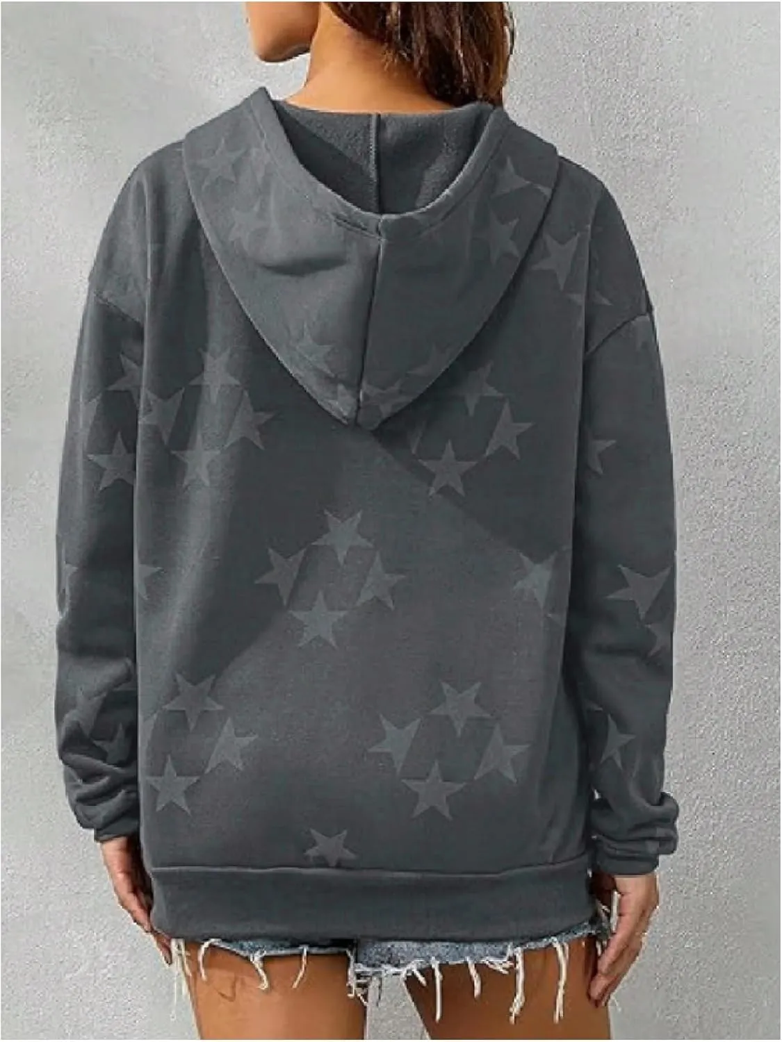 MakeMeChic Women's Star Graphic Hoodies Oversized Y2K Zip Up Sweatshirt Jackets