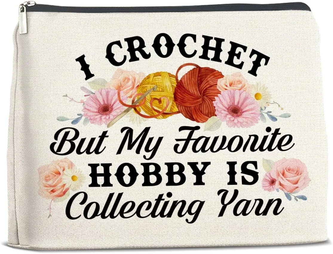 Makeup Bag Funny Crochet Gifts, Crochet Gifts for Crocheters Crochet Lovers Knitters, Crochet Gifts for Women Cosmetic Bag Zipper Makeup Pouch