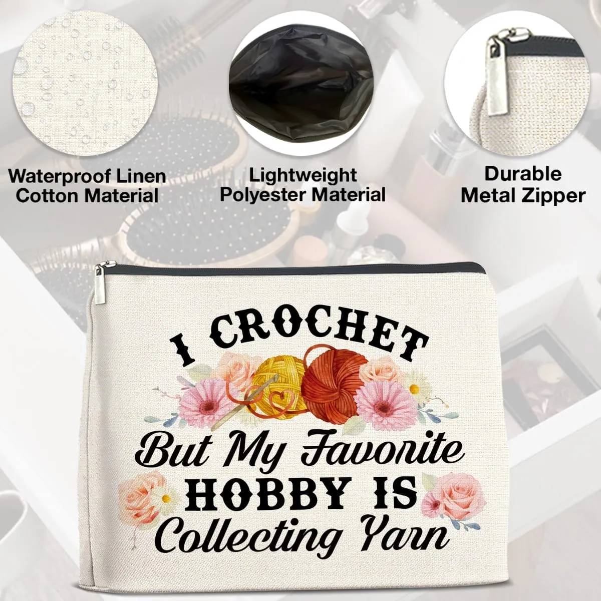 Makeup Bag Funny Crochet Gifts, Crochet Gifts for Crocheters Crochet Lovers Knitters, Crochet Gifts for Women Cosmetic Bag Zipper Makeup Pouch
