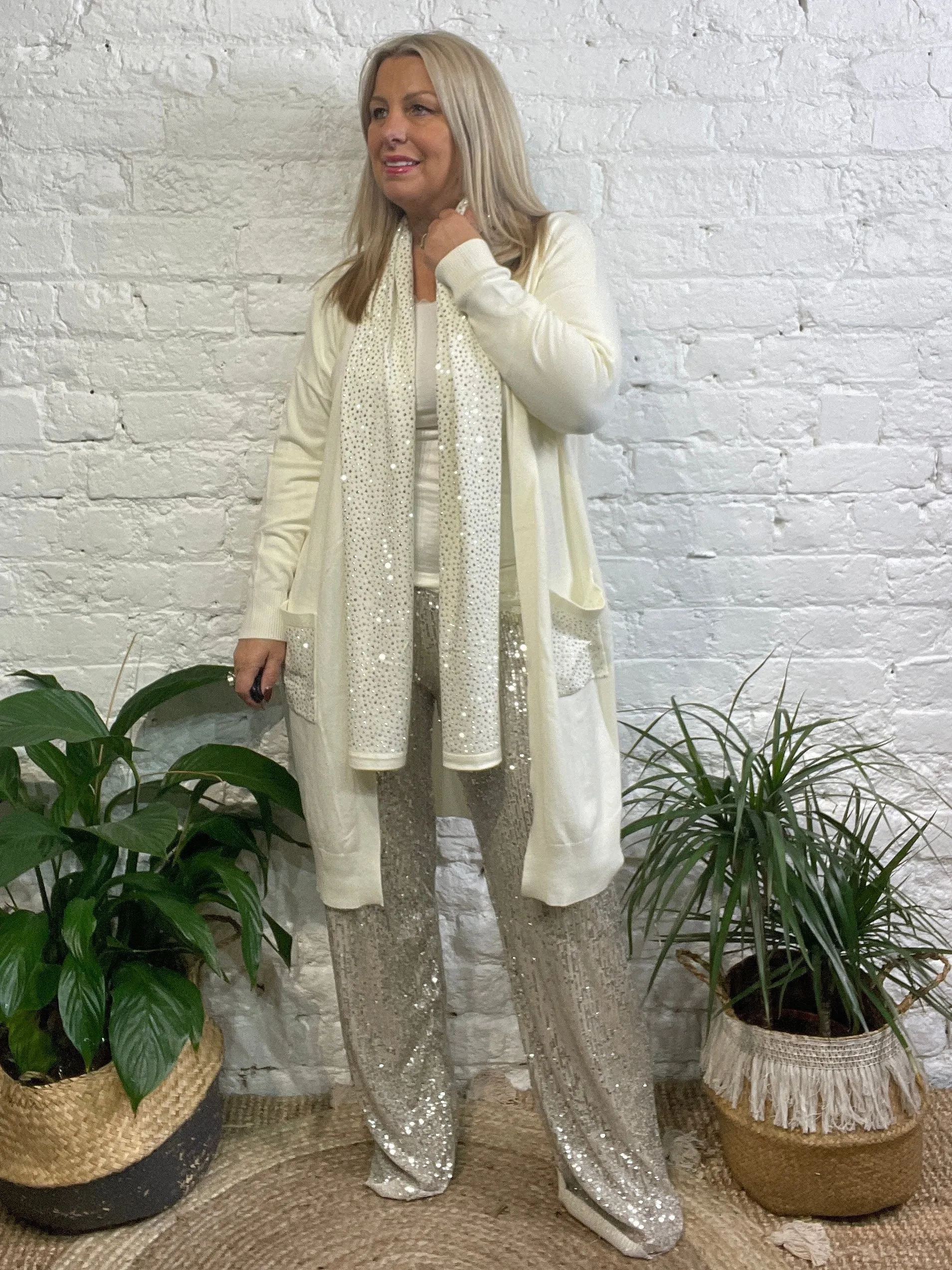 Malissa j Twin Set Bling Pocket Cardigan with Matching scarf