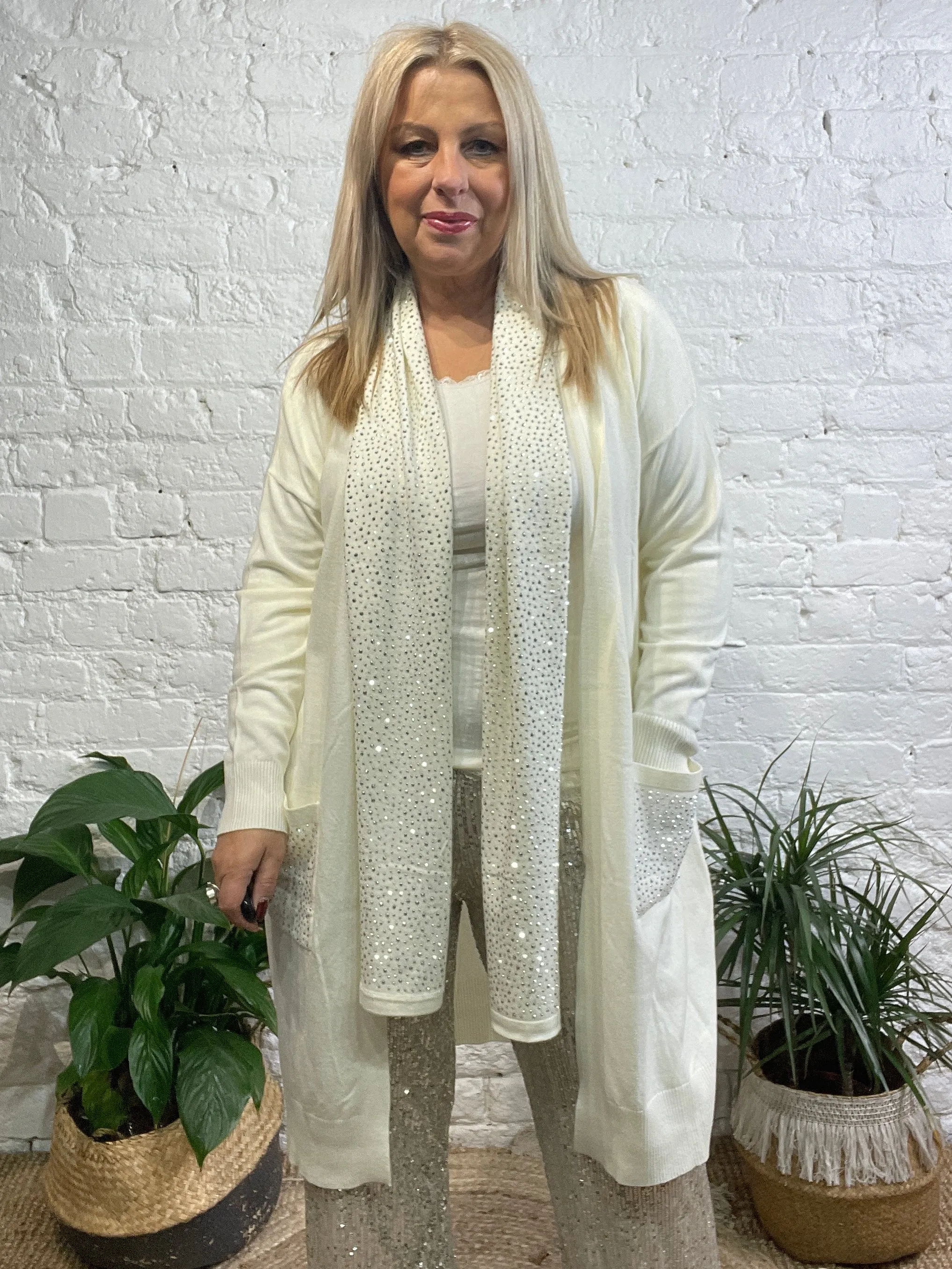 Malissa j Twin Set Bling Pocket Cardigan with Matching scarf