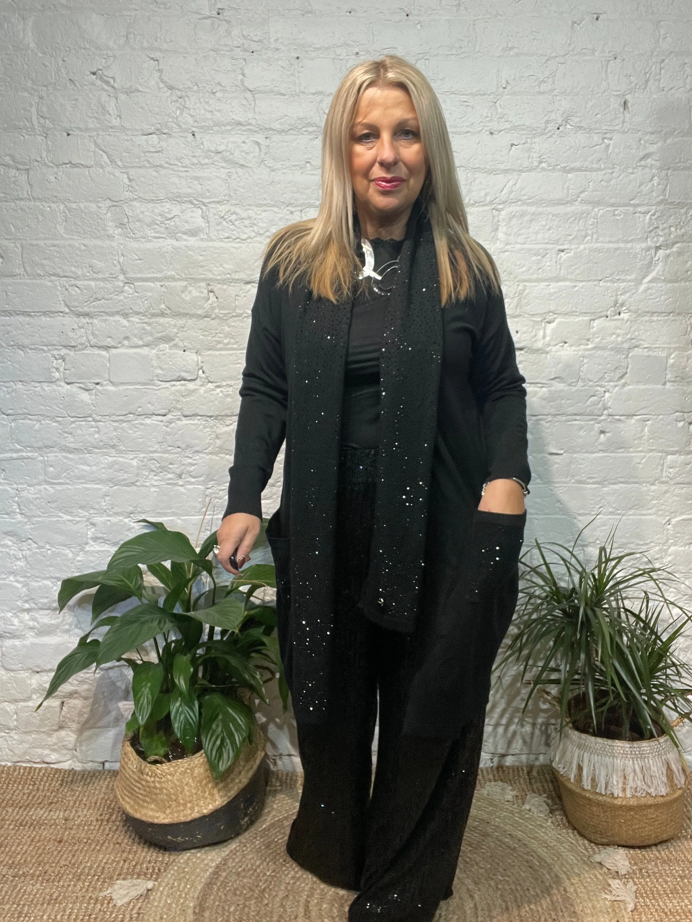 Malissa j Twin Set Bling Pocket Cardigan with Matching scarf