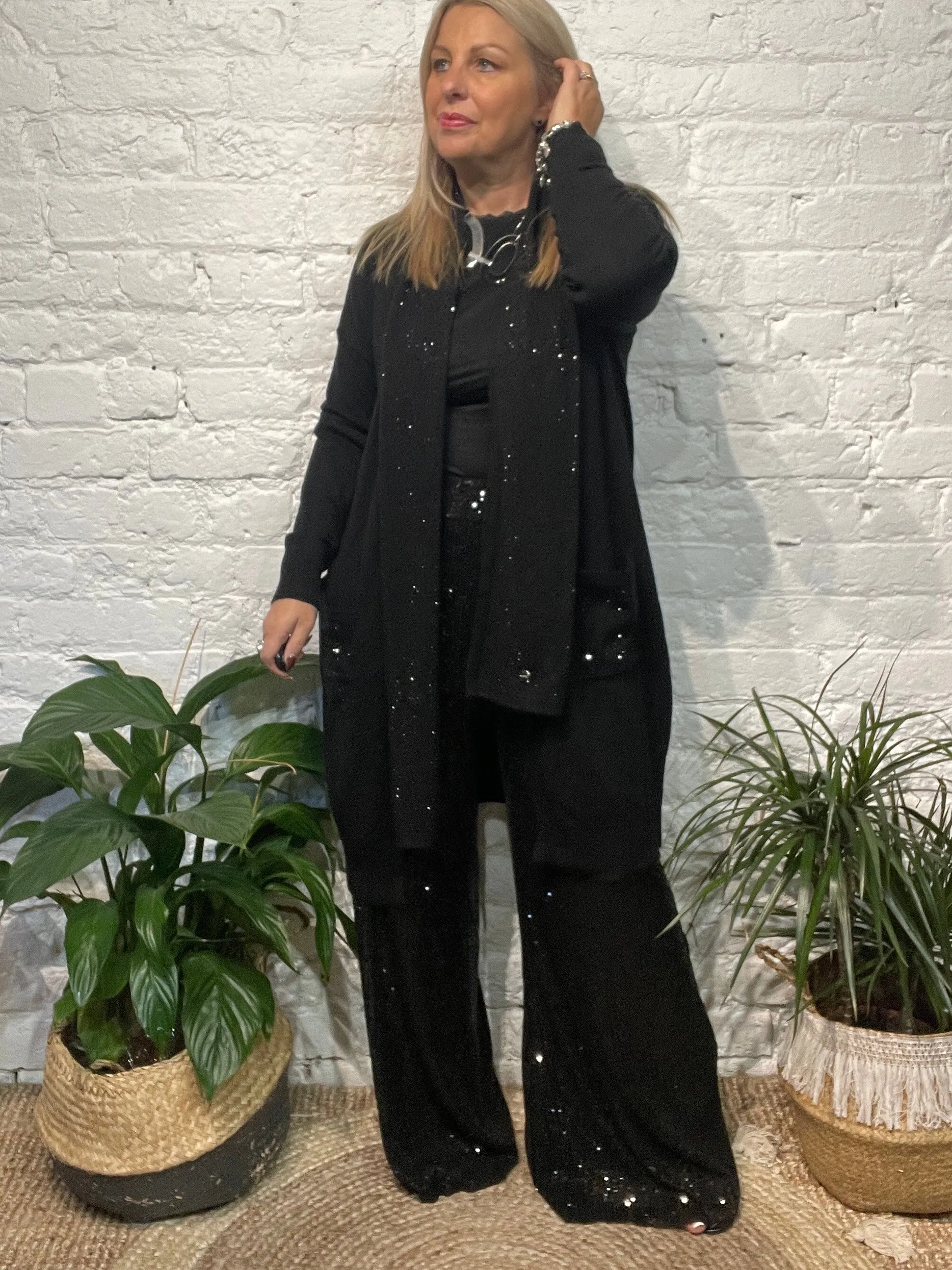 Malissa j Twin Set Bling Pocket Cardigan with Matching scarf