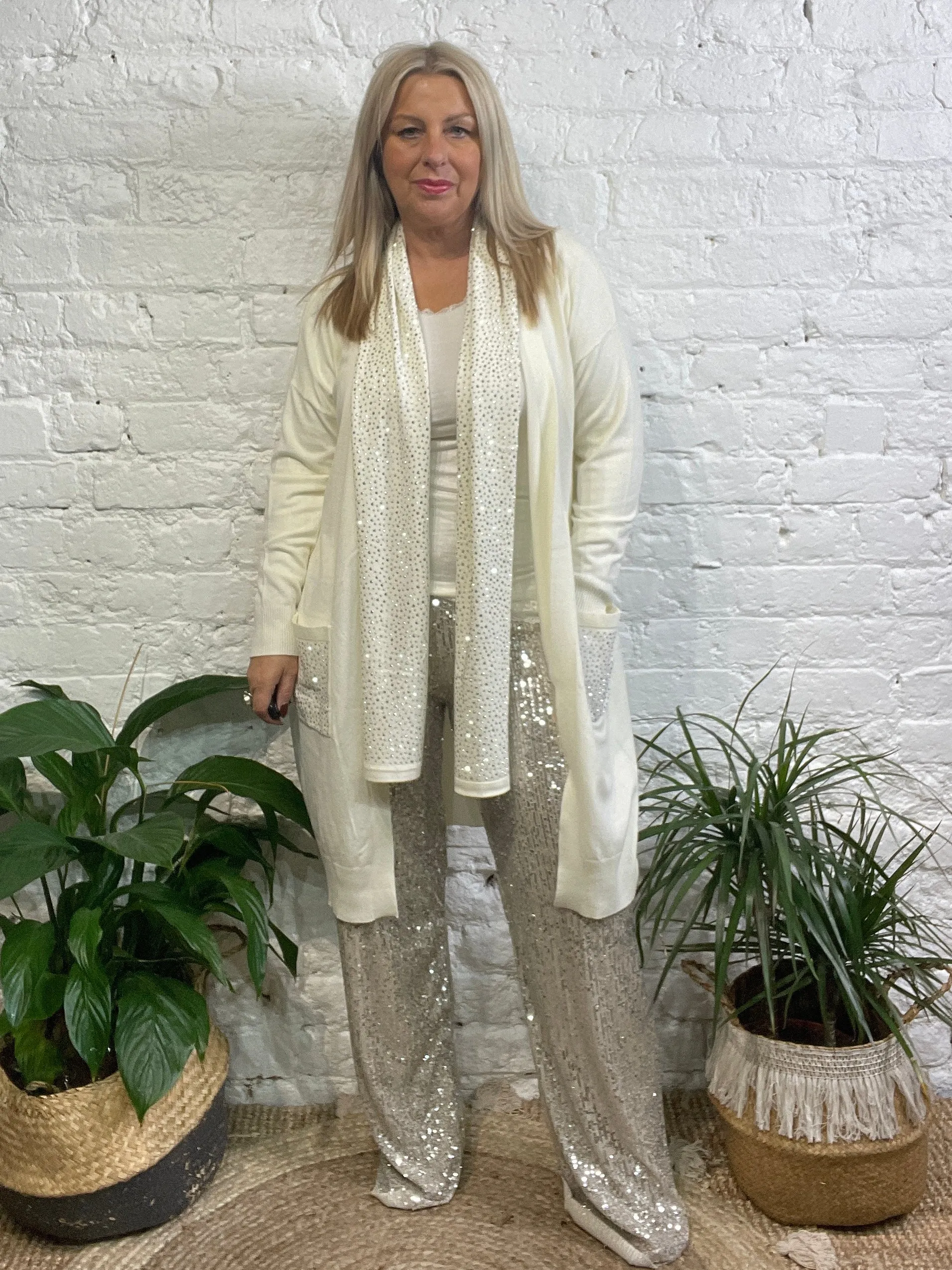 Malissa j Twin Set Bling Pocket Cardigan with Matching scarf