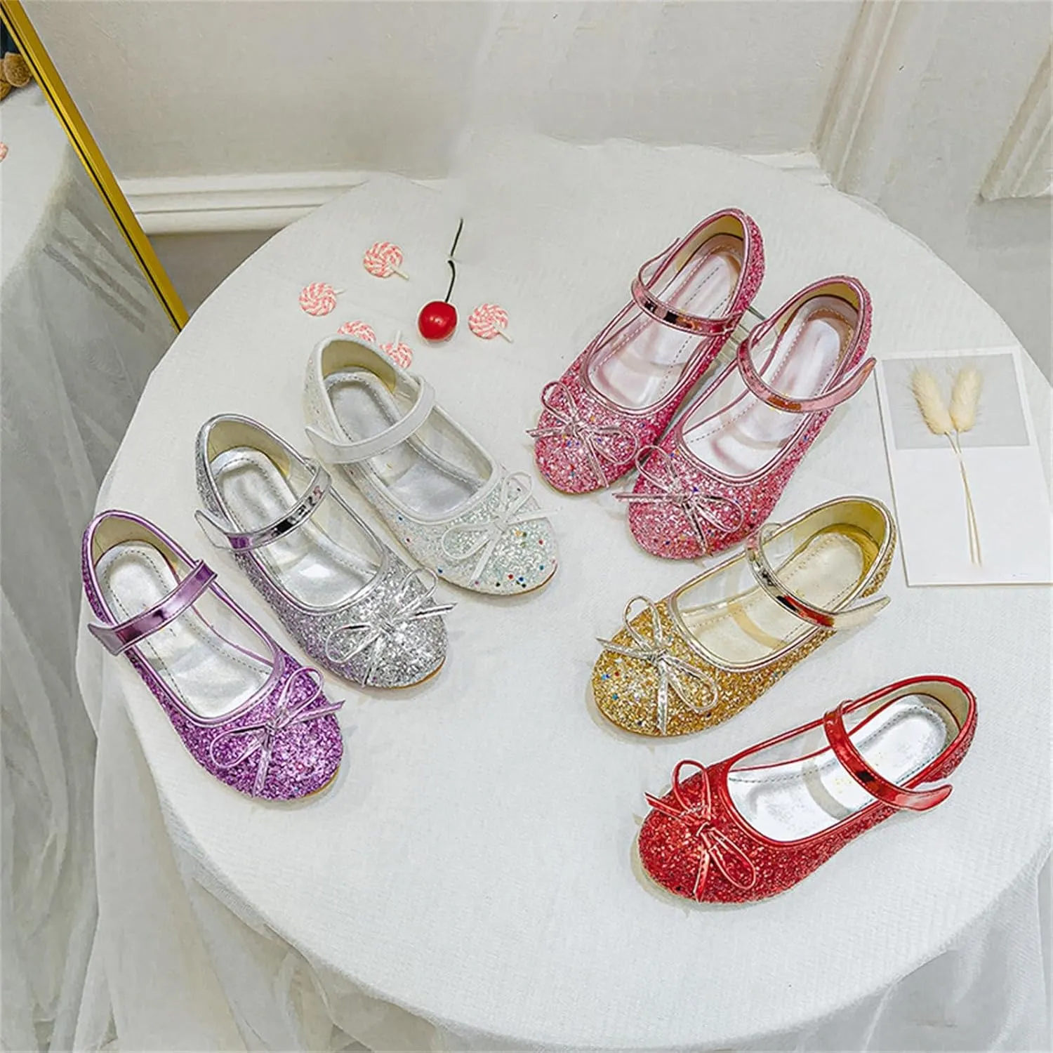 Mary Jane Ballet Flats for Girls Flower Girl Dress Shoes Rhinestones Bow Wedding Party Toddler Kids Shoes