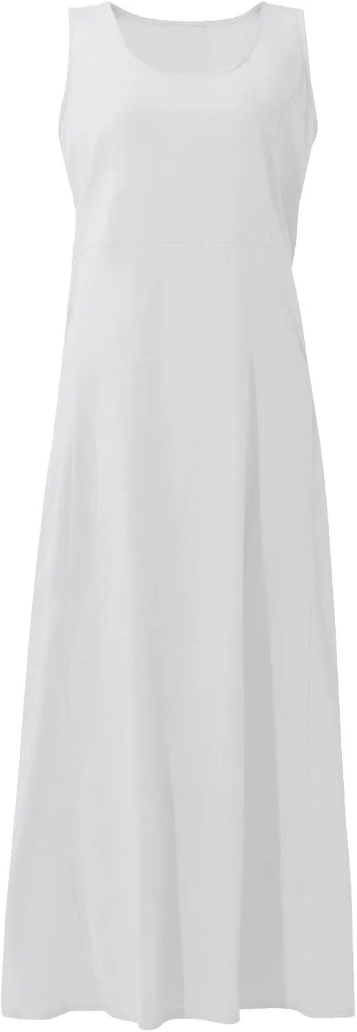 Maxi Floral Dress for Women Plus Size Vacation Scoop Neck Beach Dress with Pockets Long Comfy Flowy Sleeveless Sundress