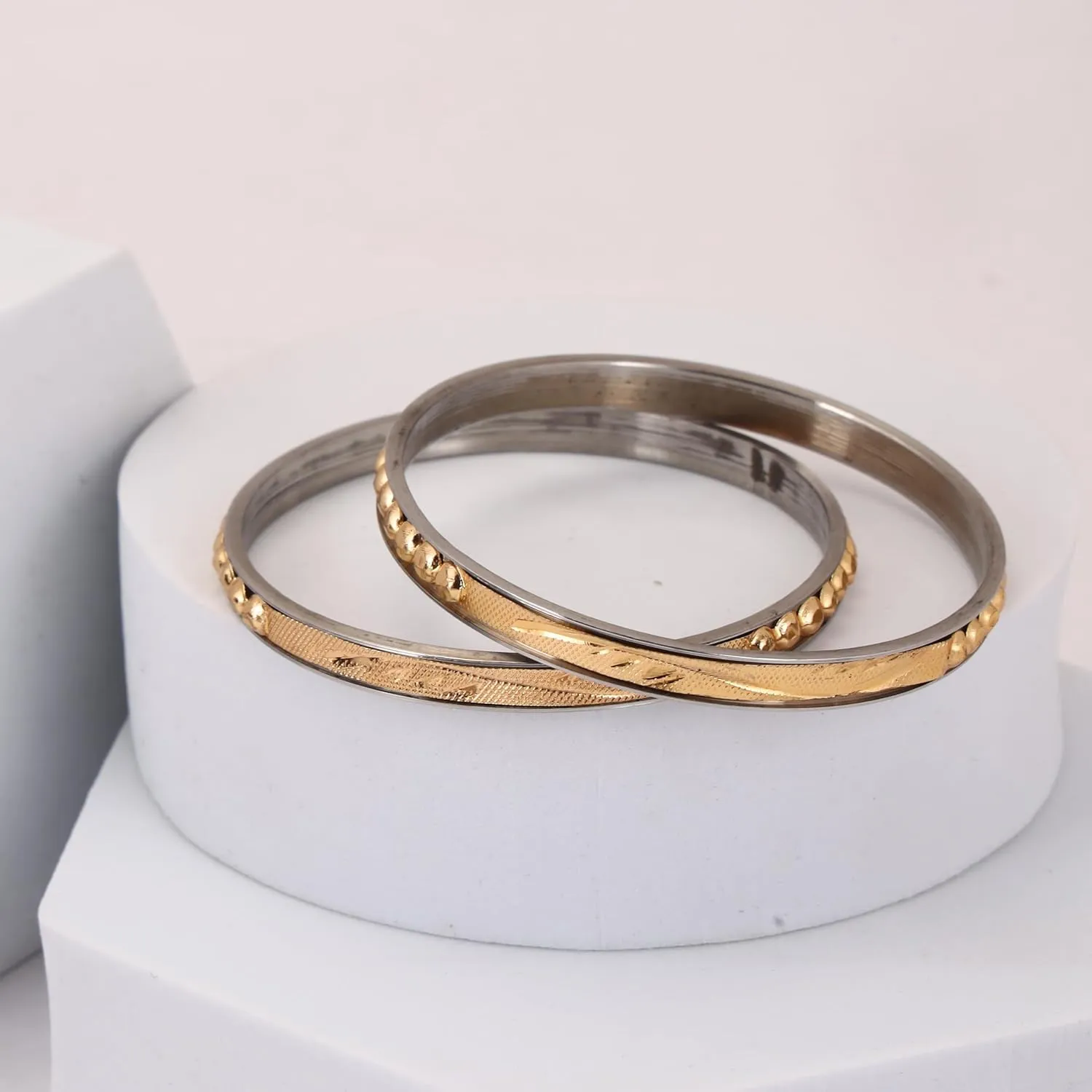Meenakshi imitation Indian Ethnic Handcrafted Micro Gold Plated Bangali Noa Bangles Set of 2 Designer Traditional Jewelry Bangle Bracelets For Women