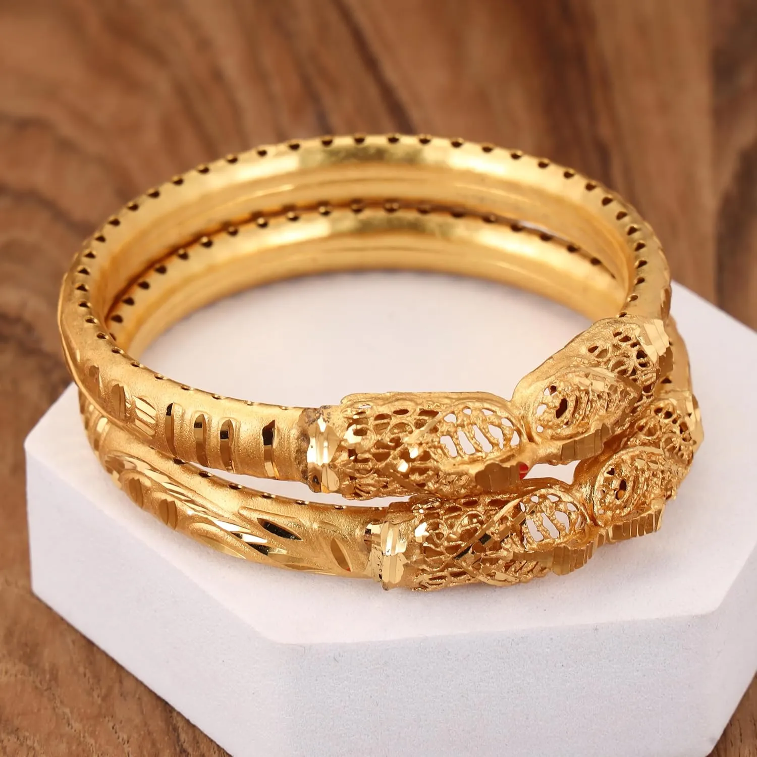 Meenakshi imitation Set of 2 Handmade Gold Plated Hathi Mukh Kangan Bangles Gift For Her Bollywood Designer Jewelry Bangle Bracelets In Gold Tone For Women