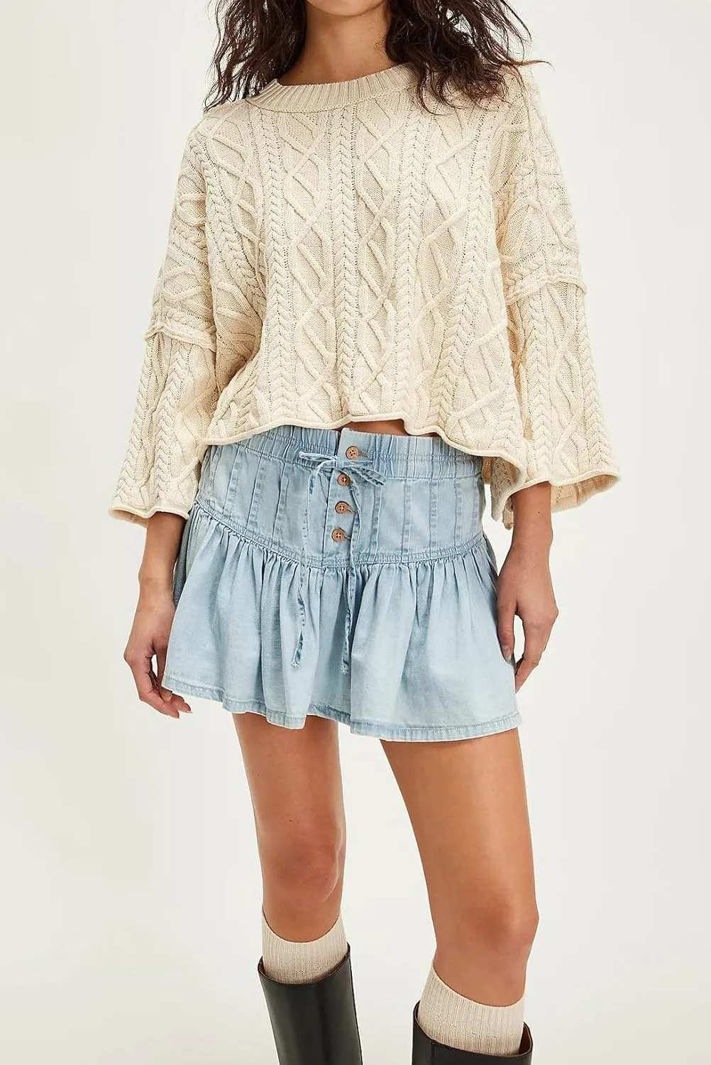 Melliflo Women's Y2K Mini Denim Skirts Casual High Waisted A-Line Pleated Ruffle Short Jean Skirt 2025 Summer