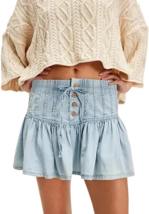 Melliflo Women's Y2K Mini Denim Skirts Casual High Waisted A-Line Pleated Ruffle Short Jean Skirt 2025 Summer