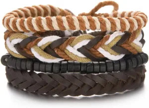 Men Bracelets Vintage Multilayer Leather Braid Bracelets Bangles Star Leaf Handmade Rope Wrap Bracelets Male Gift Jewlery