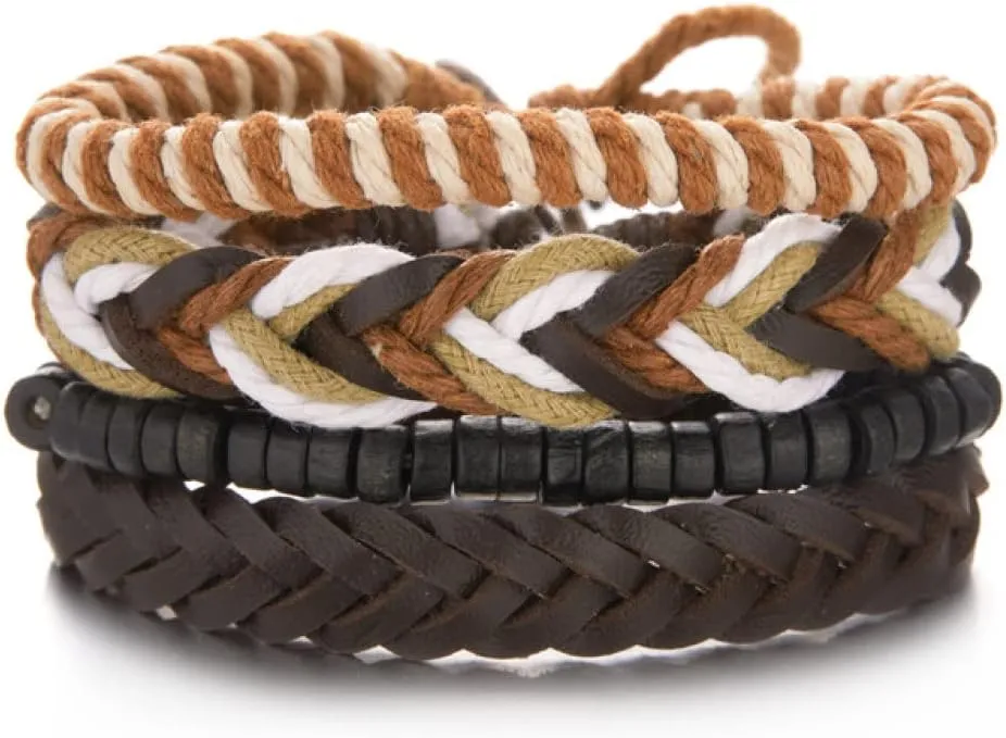 Men Bracelets Vintage Multilayer Leather Braid Bracelets Bangles Star Leaf Handmade Rope Wrap Bracelets Male Gift Jewlery