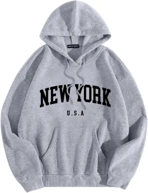Men Hoodies New York Hoodies for Men Letter Print Oversized Sweatshirts Pullover Long Sleeve Drawstring Pockets Fashion Tops Unisex Today Deals Prime