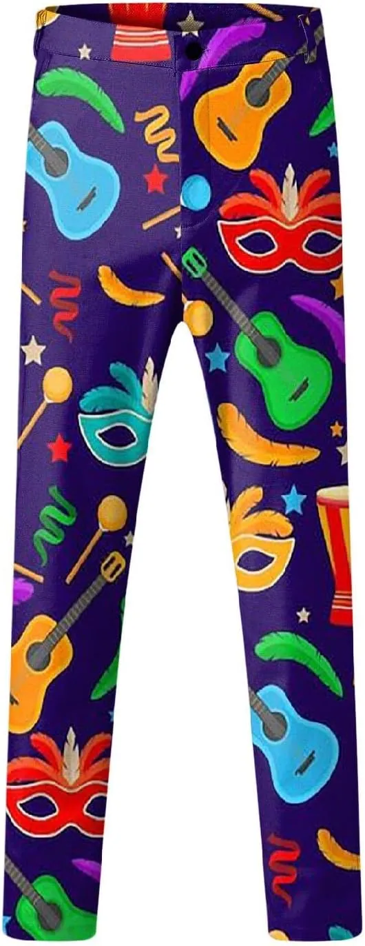 Mens 2 Piece Mardi Gras Casual Sweatsuits One Buttton Notched Lapel Party Floral Suit Jacket Dress Pants Suits Set