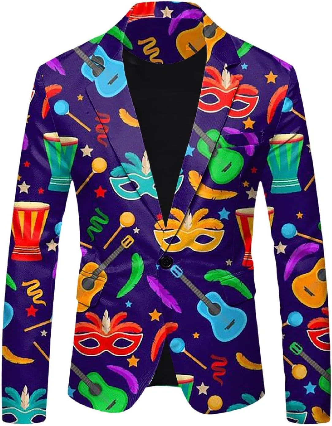 Mens 2 Piece Mardi Gras Casual Sweatsuits One Buttton Notched Lapel Party Floral Suit Jacket Dress Pants Suits Set
